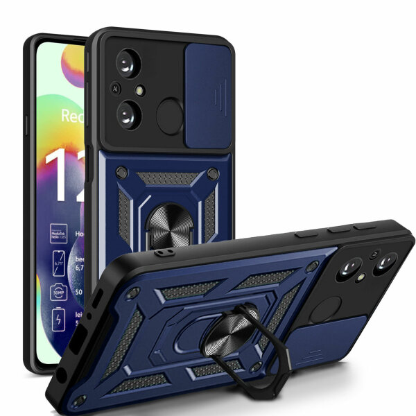 Outdoor Panzer Hülle Xiaomi Redmi 12C Handyhülle mit Kameraschutz Ringhalter Blau