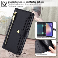 Handykette Samsung Hülle mit Band Handyhülle Kartenfächer PU Leder Umhängetasche Galaxy A34 Schwarz