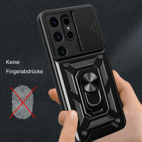 Outdoor Panzer Hülle für Samsung Galaxy S24 Ultra mit Kameraschutz Ringhalter Schwarz