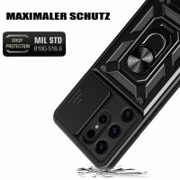 Outdoor Panzer Hülle für Samsung Galaxy S24 Ultra mit Kameraschutz Ringhalter Schwarz