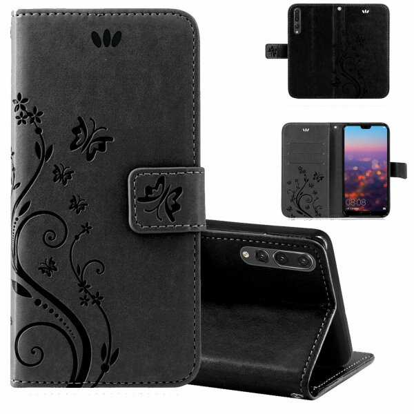 Huawei P20 Pro Handy Tasche Handyhülle Wallet Schutz Hülle Blumen Flip Cover