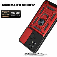 Outdoor Panzer Hülle für Xiaomi Redmi 10C mit Kameraschutz Ringhalter Handyhülle Rot