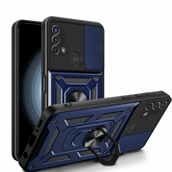 Outdoor Panzer Hülle Motorola Moto E20 E30 E40 Handyhülle Kameraschutz Ringhalte Blau