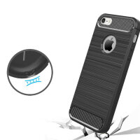 Carbon Outdoor Case Panzer Hülle Cover Hybrid Handytasche Schutzhülle Handyhülle Huawei Y6 2017 Schwarz