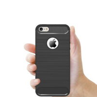 Carbon Outdoor Case Panzer Hülle Cover Hybrid Handytasche Schutzhülle Handyhülle Huawei Y6 2017 Schwarz