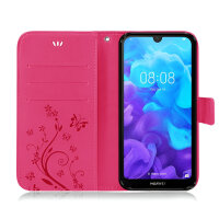 Huawei Handy Tasche Handyhülle Schutz Hülle Blumen Flip Cover Buch Case Etui Huawei Y5 2019 Pink
