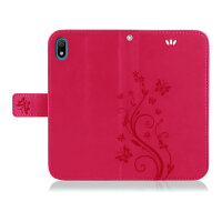 Huawei Handy Tasche Handyhülle Schutz Hülle Blumen Flip Cover Buch Case Etui Huawei Y5 2019 Pink