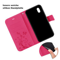 Huawei Handy Tasche Handyhülle Schutz Hülle Blumen Flip Cover Buch Case Etui Huawei Y5 2019 Pink