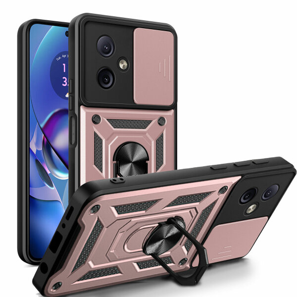 Outdoor Panzer Hülle Motorola Moto G54 Handyhülle mit Kameraschutz Ringhalter Rosegold