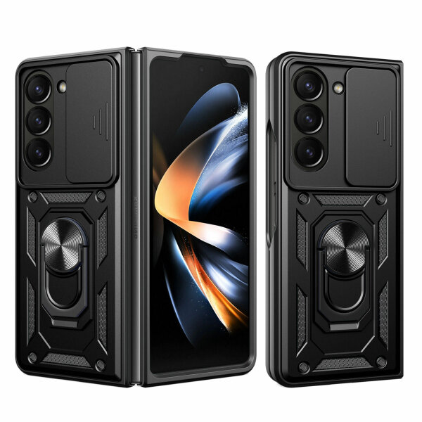Outdoor Panzer Hülle für Samsung Galaxy Z Fold 5 mit Kameraschutz Ringhalter  Schwarz