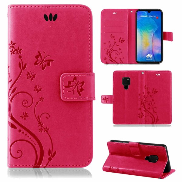 Huawei Handy Tasche Handyhülle Schutz Hülle Blumen Flip Cover Buch Case Etui Huawei Mate 20 Pink
