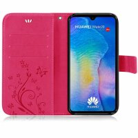 Huawei Handy Tasche Handyhülle Schutz Hülle Blumen Flip Cover Buch Case Etui Huawei Mate 20 Pink