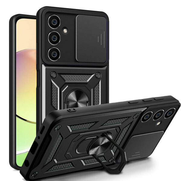 Outdoor Panzer Hülle für Samsung Galaxy S23 FE mit Kameraschutz Ringhalter Case Schwarz