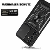 Outdoor Panzer Hülle für Samsung Galaxy S23 FE mit Kameraschutz Ringhalter Case Schwarz