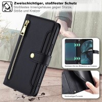 Handykette Motorola Hülle mit Band Handyhülle Kartenfächer Leder Umhängetasche Moto G14 Schwarz