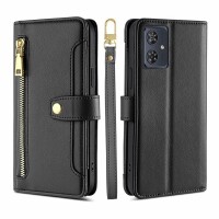 Handykette Motorola Hülle mit Band Handyhülle Kartenfächer Leder Umhängetasche Moto G14 Schwarz