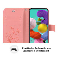 Handy Tasche für Samsung Galaxy A51 SM-A515 Hülle Case Buchhülle Klapphülle TPU Blume Rosegold
