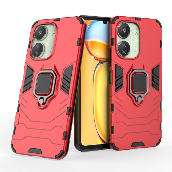 Hülle Xiaomi Redmi 13C / Poco C65 Hülle Handyhülle Stoßfest 360° Drehbarer Ring Rot