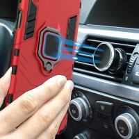 Hülle Xiaomi Redmi 13C / Poco C65 Hülle Handyhülle Stoßfest 360° Drehbarer Ring Rot
