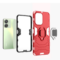 Hülle Xiaomi Redmi 13C / Poco C65 Hülle Handyhülle Stoßfest 360° Drehbarer Ring Rot