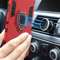 Hülle Xiaomi Redmi 13C / Poco C65 Hülle Handyhülle Stoßfest 360° Drehbarer Ring Rot
