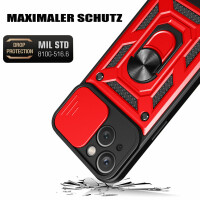 Panzer Hülle iPhone 15 /Pro /Pro Max/Plus Handyhülle mit Kameraschutz Ringhalter Rot iPhone 15