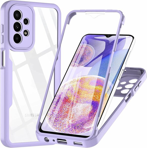 360° Grad Hülle für Samsung Galaxy A23 5G vollschutz Integriertem Displayschutz Lila