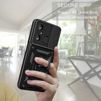 Outdoor Panzer Hülle Xiaomi Redmi 12C Handyhülle mit Kameraschutz Ringhalter Schwarz
