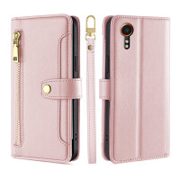 Handykette Samsung Hülle mit Band Handyhülle Kartenfächer PU Leder Umhängetasche Galaxy Xcover 7 Rosa