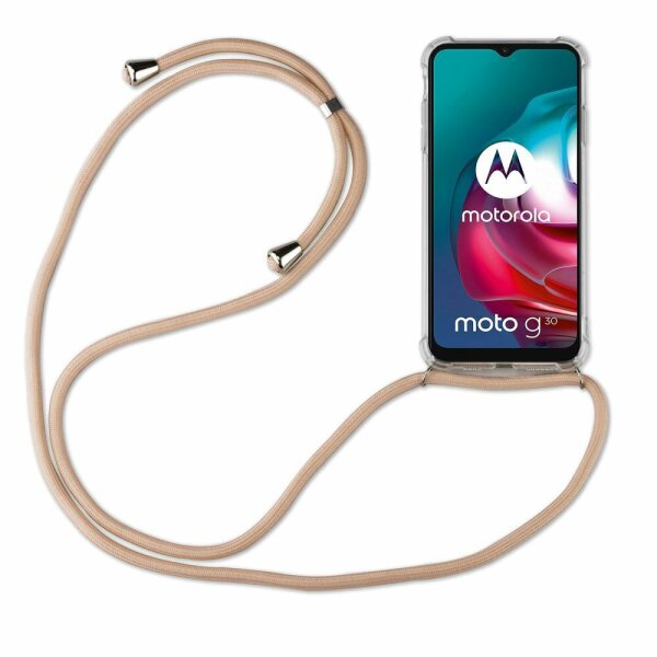 Handy Hülle mit Band Schutzhülle Handykette Seil Silikon Handy Tasche mit Schnur Motorola Moto E6S Beige / Braun