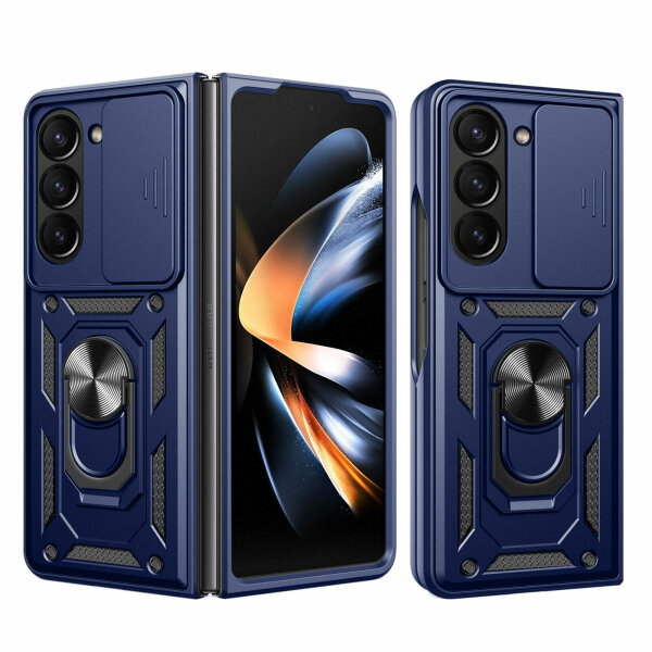 Outdoor Panzer Hülle für Samsung Galaxy Z Fold 5 mit Kameraschutz Ringhalter  Blau