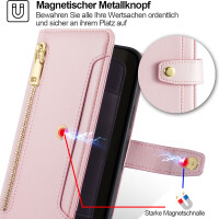 Handykette Samsung Hülle mit Band Handyhülle Kartenfächer PU Leder Umhängetasche Galaxy A35 Rosa