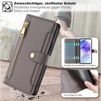 Handykette Samsung Hülle mit Band Handyhülle Kartenfächer PU Leder Umhängetasche Galaxy A55 Grau