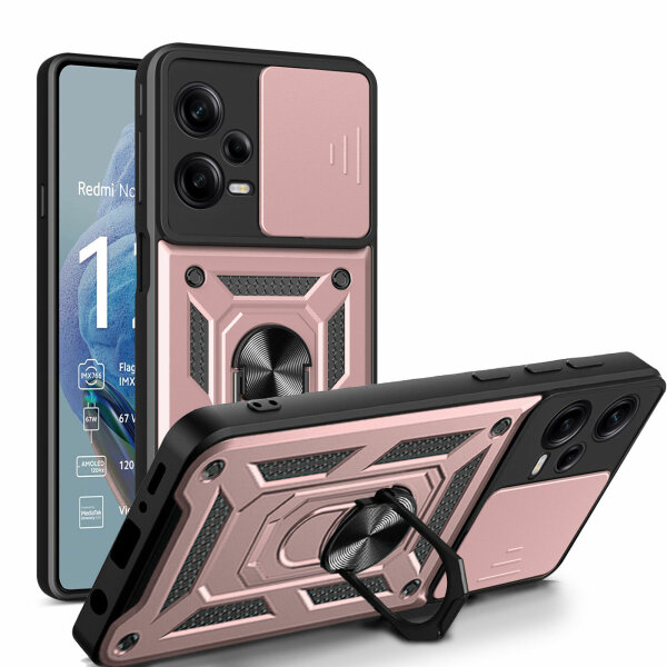 Outdoor Hülle Xiaomi Redmi Note 12 Pro+ Handyhülle mit Kameraschutz Ringhalter Rosegold