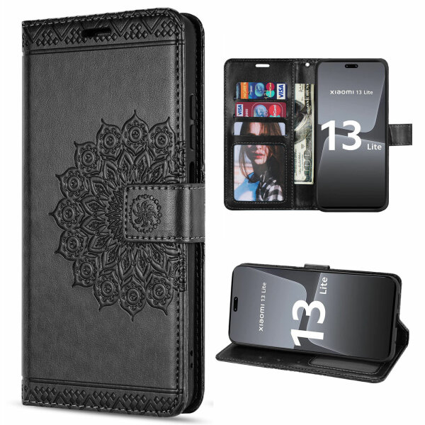 Hülle für Xiaomi 13 Lite Handyhülle Handy Tasche Klapphülle Wallet Case Etui Schwarz