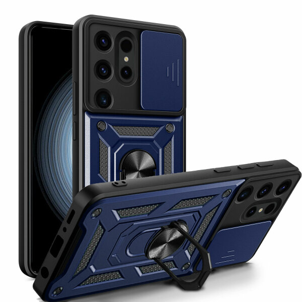 Outdoor Panzer Hülle für Samsung Galaxy S24 Ultra mit Kameraschutz Ringhalter Blau