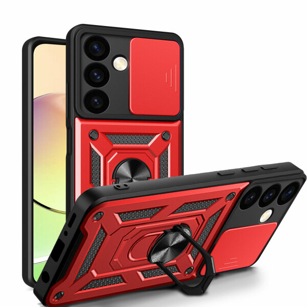 Outdoor Panzer Hülle für Samsung Galaxy S24+ mit Kameraschutz Ringhalter Bumper Rot
