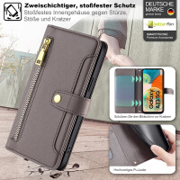 Handykette Samsung Hülle mit Band Handyhülle Kartenfächer PU Leder Umhängetasche Galaxy A23 Grau