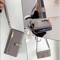 Handykette Samsung Hülle mit Band Handyhülle Kartenfächer PU Leder Umhängetasche Galaxy A23 Grau
