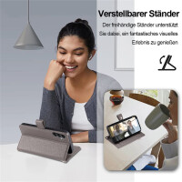 Handykette Samsung Hülle mit Band Handyhülle Kartenfächer PU Leder Umhängetasche Galaxy A23 Grau