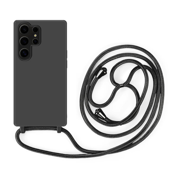 Handykette für Samsung Hanyhülle mit Band Hülle mit Kodel Smartphone Halskette Galaxy S24 Ultra Schwarz