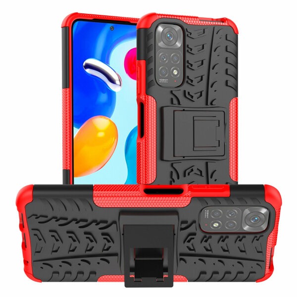 Xiaomi Redmi Note 11S / 11, Schutz Hülle Handy Tasche Outdoor Case Cover Bumper  Rot