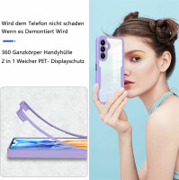 360° Hülle für Samsung A35, 360 Grad Handyhülle mit Integriertem Displayschutz Lila