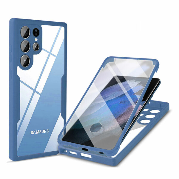 360°Grad Hülle für Samsung Galaxy S22 Ultra mit Integriertem Displayschutz Blau