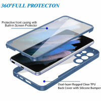 360°Grad Hülle für Samsung Galaxy S22 Ultra mit Integriertem Displayschutz Blau