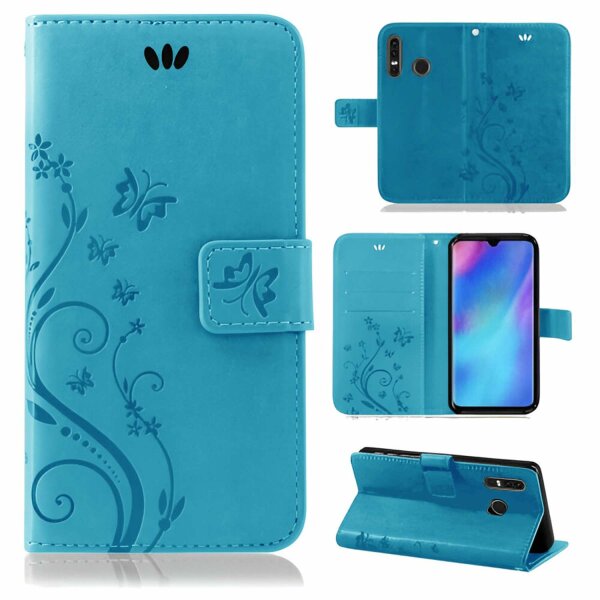 Huawei Handy Tasche Handyhülle Schutz Hülle Blumen Flip Cover Buch Case Etui Huawei P30 Lite Blau