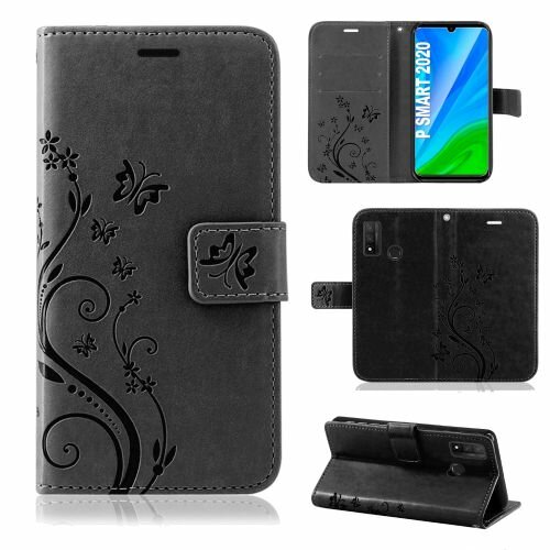 Huawei Handy Tasche Handyhülle Schutz Hülle Blumen Flip Cover Buch Case Etui Huawei P Smart 2020 Rosegold
