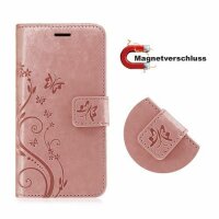 Huawei Handy Tasche Handyhülle Schutz Hülle Blumen Flip Cover Buch Case Etui Huawei P Smart 2020 Rosegold