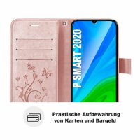 Huawei Handy Tasche Handyhülle Schutz Hülle Blumen Flip Cover Buch Case Etui Huawei P Smart 2020 Rosegold
