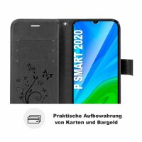 Huawei Handy Tasche Handyhülle Schutz Hülle Blumen Flip Cover Buch Case Etui Huawei P Smart 2020 Rosegold
